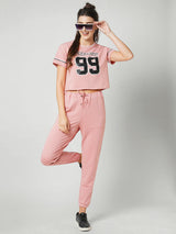 Women Blush Pink Printed Short Sleeves Athleisure Top
