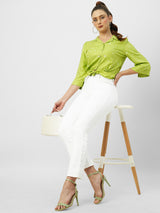Women White High Rise Mini Flare Jeans