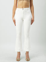 Women White High Rise Mini Flare Jeans