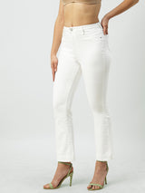 Women White High Rise Mini Flare Jeans