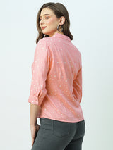 Women Blush Pink Polka Dot Three-Quarter Sleeves Shirts