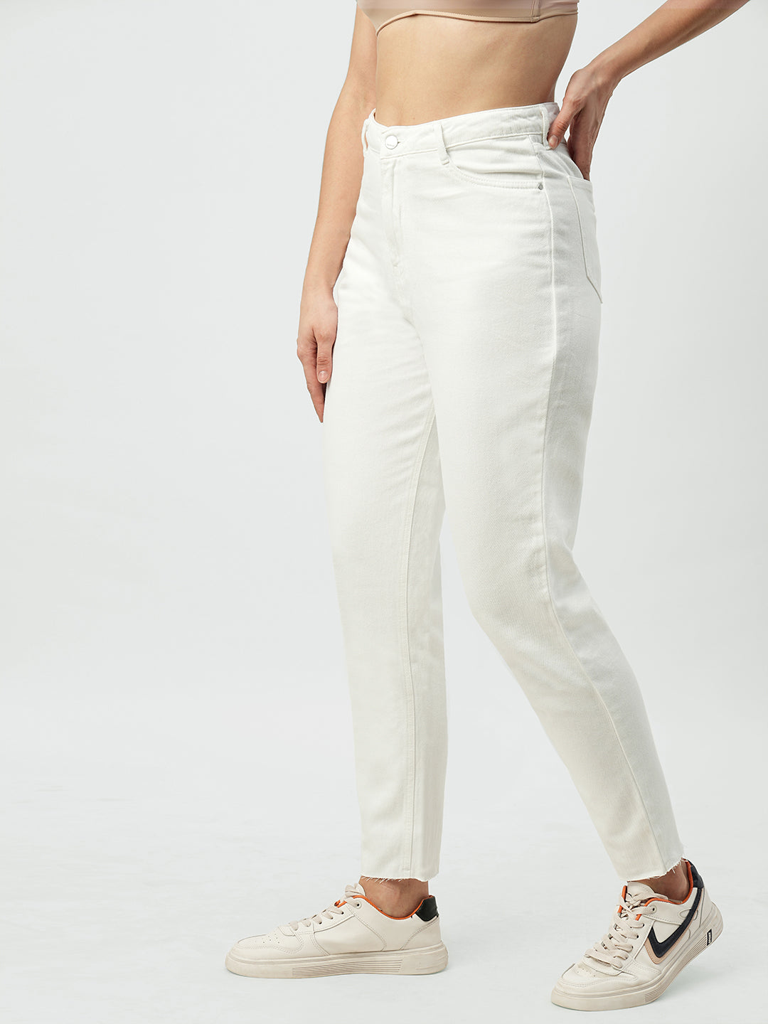 Women White High-Rise Mom Fit Jeans
