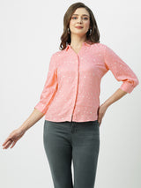 Women Blush Pink Polka Dot Three-Quarter Sleeves Shirts