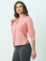 Women Blush Pink Polka Dot Three-Quarter Sleeves Shirts