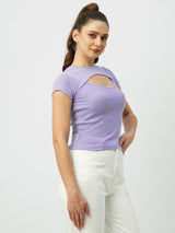 Women Lilac Solid Short Sleeves T-Shirts