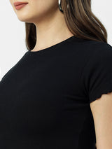 Women Black Solid Short Sleeves T-Shirts