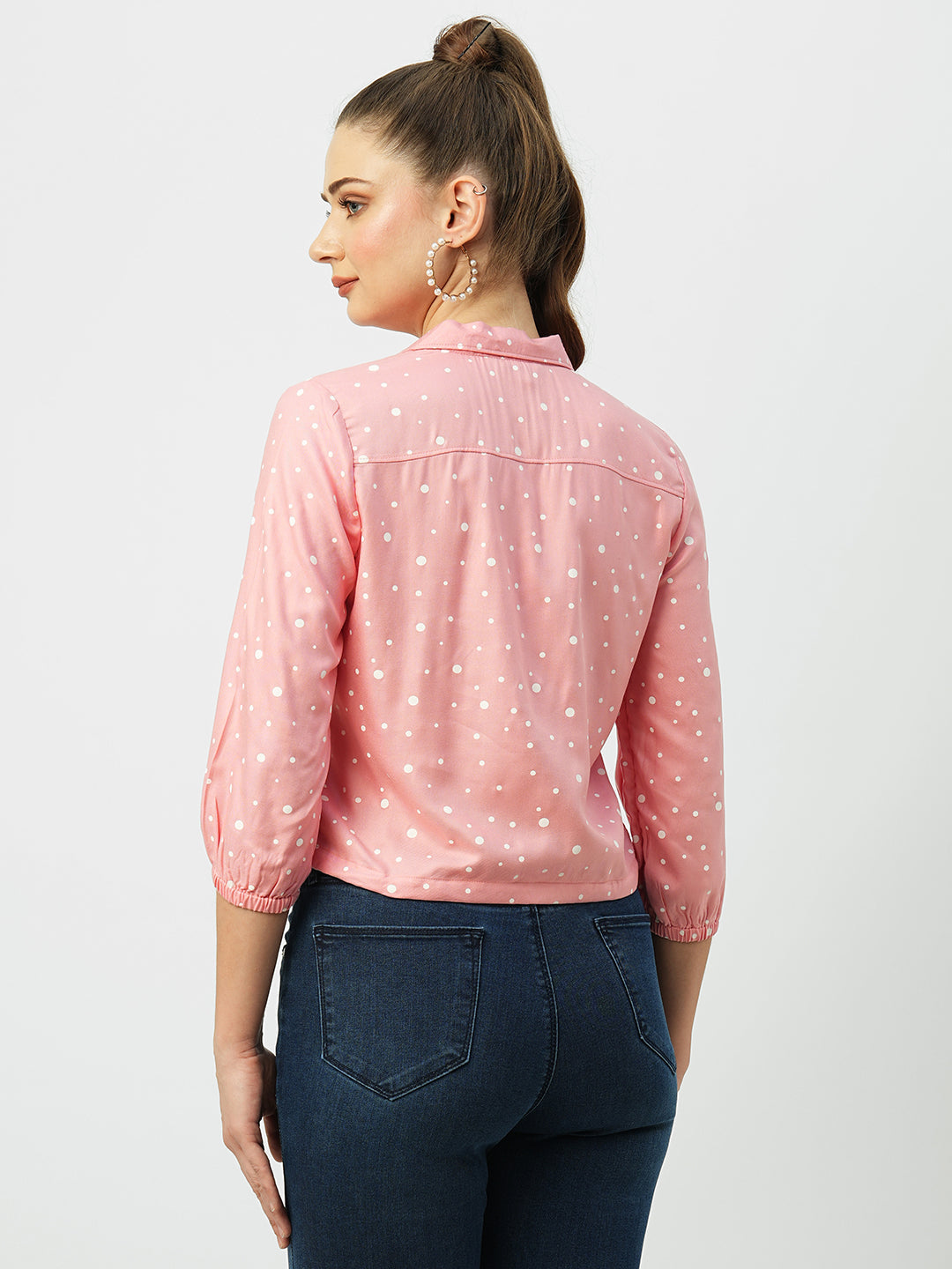 Women Blush Pink Polka Dot Slim Shirt