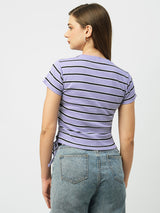 Women Lilac Striped Short Sleeves T-Shirts