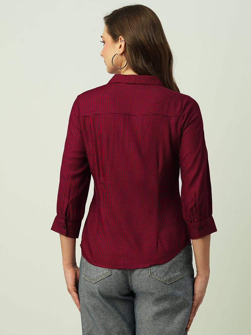 Women Red & Black Striped Three-Quarter Sleeves Shirts