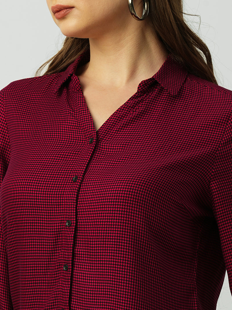 Women Red & Black Striped Three-Quarter Sleeves Shirts