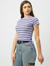 Women Lilac Striped Short Sleeves T-Shirts