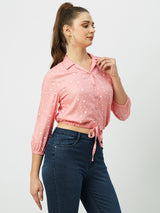Women Blush Pink Polka Dot Three-Quarter Sleeves Shirts