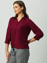 Women Red & Black Striped Three-Quarter Sleeves Shirts