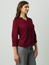 Women Red & Black Striped Three-Quarter Sleeves Shirts