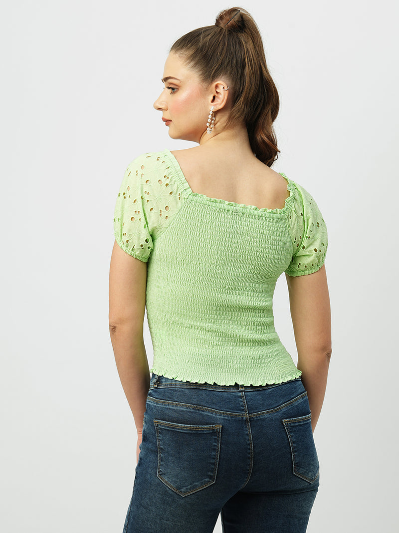 Women Leafy Solid Short Sleeves Tops