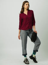 Women Red & Black Striped Three-Quarter Sleeves Shirts