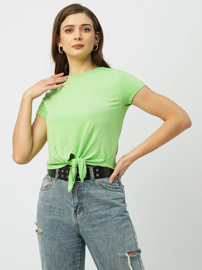 Women Leafy Solid Short Sleeves T-Shirts