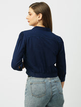 Women Ink Blue Solid Three-Quarter Sleeves Shirts