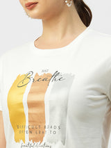 Women Off White Printed Short Sleeves T-Shirts