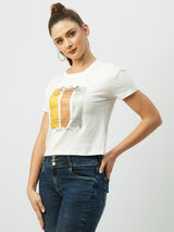 Women Off White Printed Short Sleeves T-Shirts