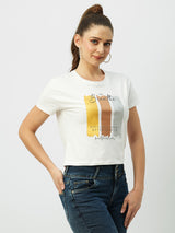 Women Off White Printed Short Sleeves T-Shirts