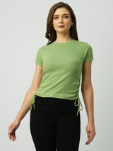 Women Jade Green Solid Short Sleeves T-Shirts