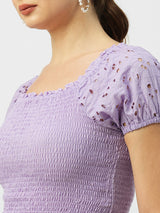 Women Lilac Solid Short Sleeves Tops