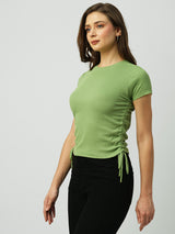 Women Jade Green Solid Short Sleeves T-Shirts