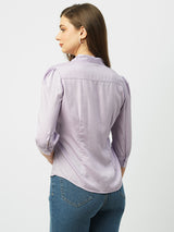 Women Lilac Solid Three-Quarter Sleeves Shirts