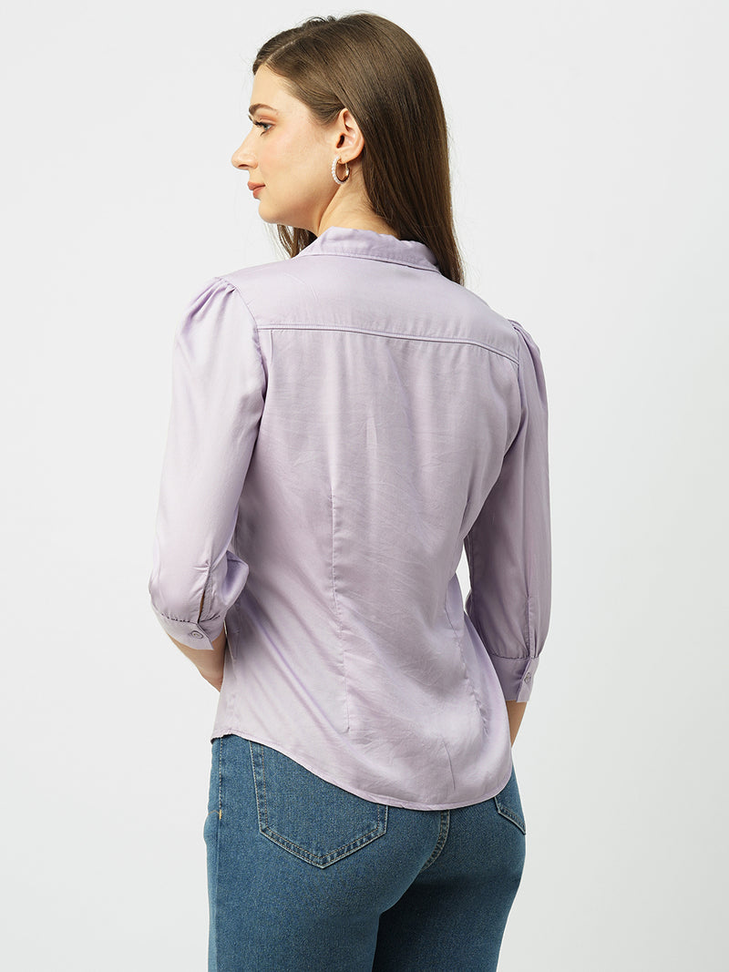 Women Lilac Solid Three-Quarter Sleeves Shirts