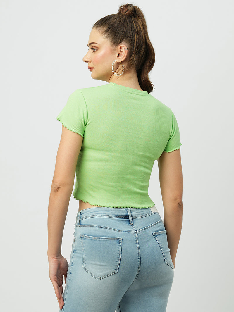 Women Leafy Solid Short Sleeves T-Shirts