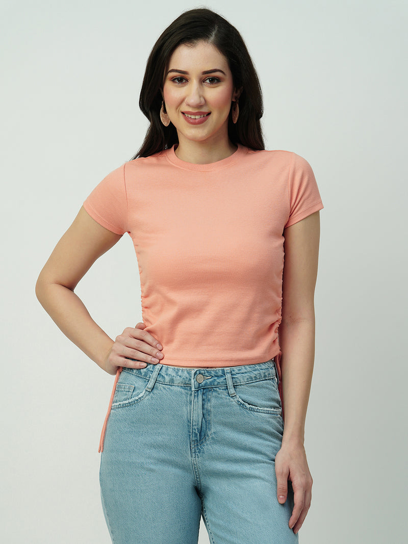 Women Papaya Smoothie Solid Short Sleeves T-Shirts