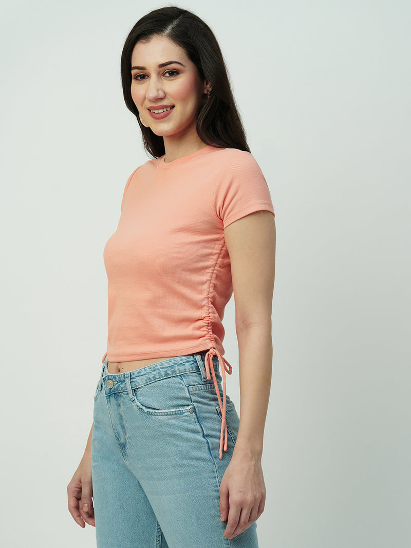 Women Papaya Smoothie Solid Short Sleeves T-Shirts