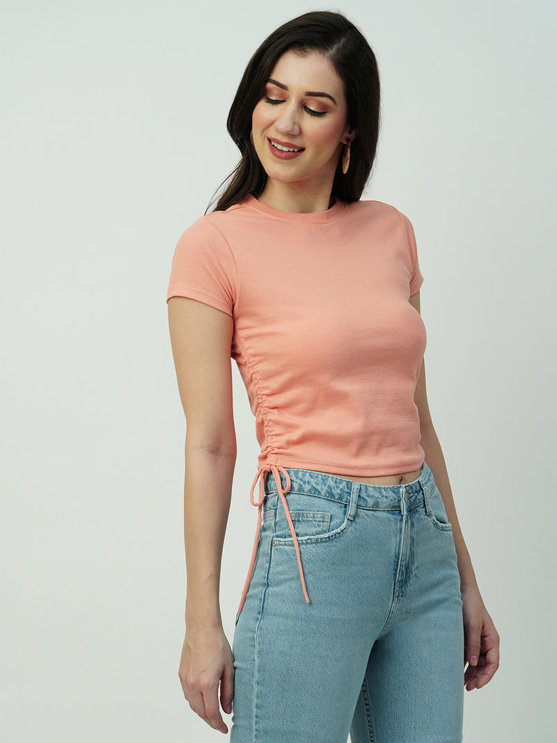 Women Papaya Smoothie Solid Short Sleeves T-Shirts