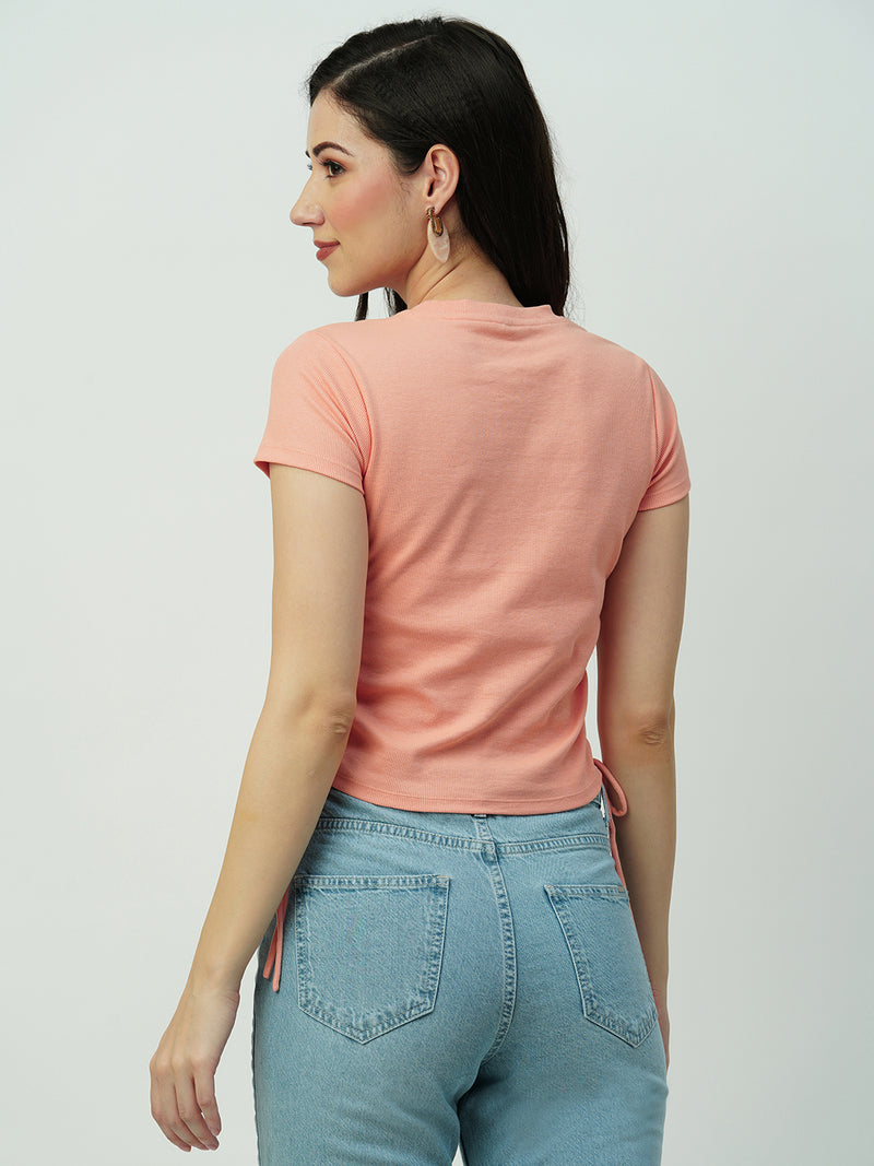 Women Papaya Smoothie Solid Short Sleeves T-Shirts