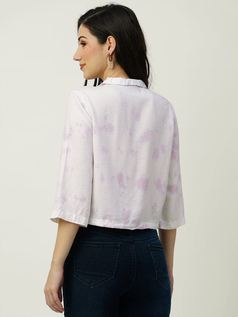 Women Lilac Tie&Dye Three-Quarter Sleeves Shirts