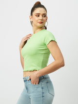 Women Leafy Solid Short Sleeves T-Shirts
