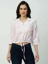Women Lilac Tie&Dye Three-Quarter Sleeves Shirts