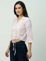 Women Lilac Tie&Dye Three-Quarter Sleeves Shirts