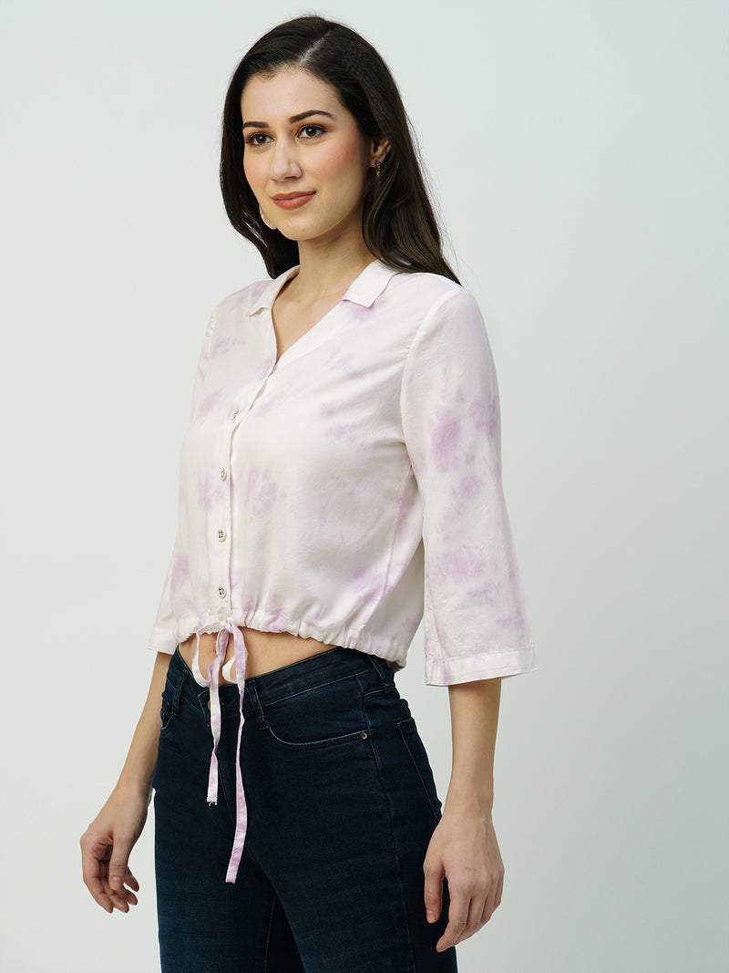 Women Lilac Tie&Dye Three-Quarter Sleeves Shirts