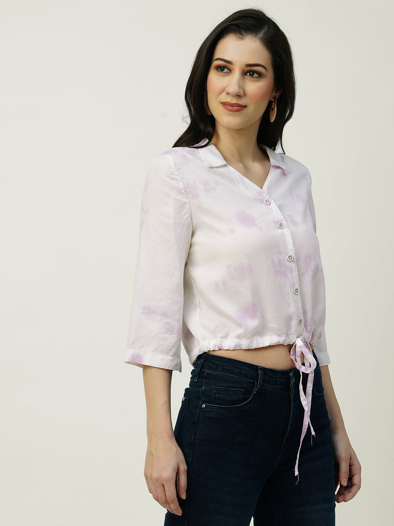 Women Lilac Tie&Dye Three-Quarter Sleeves Shirts