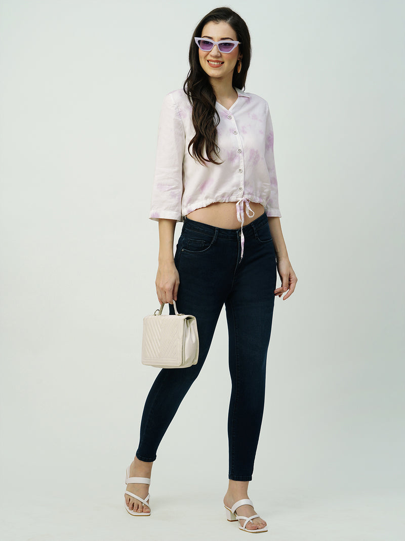 Women Lilac Tie&Dye Three-Quarter Sleeves Shirts