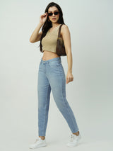 Women Light Blue Mid Rise Mom Fit