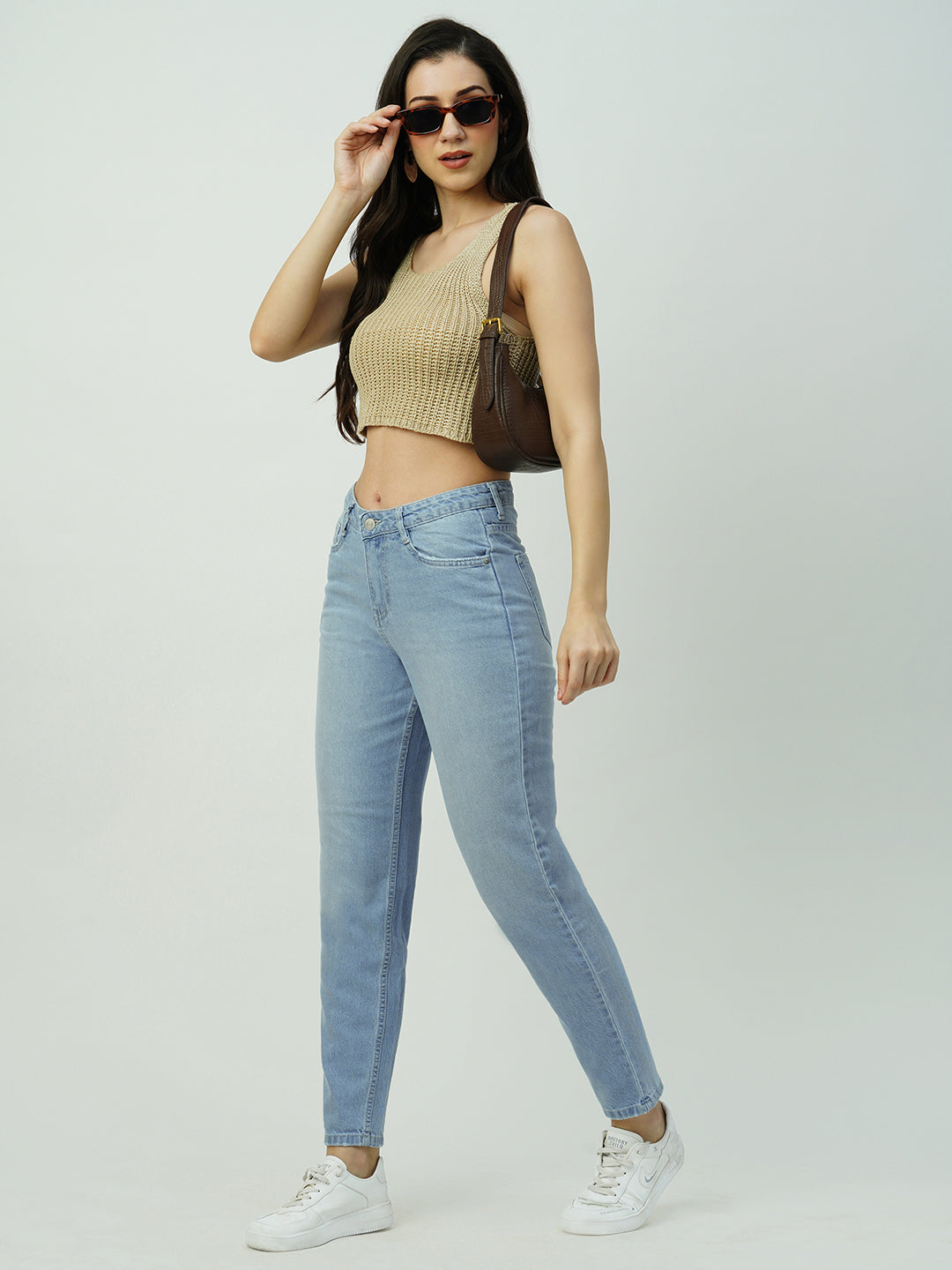 Women Light Blue Mid-Rise Mom Fit Jeans