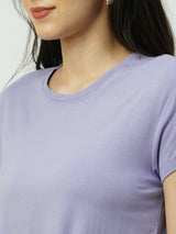 Women Lilac Solid Short Sleeves T-Shirts