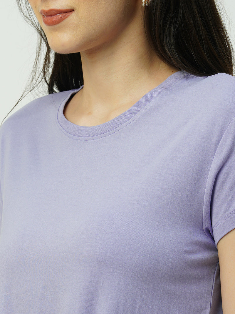 Women Lilac Solid Short Sleeves T-Shirts