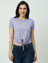Women Lilac Solid Short Sleeves T-Shirts