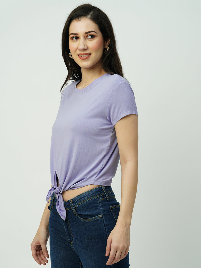 Women Lilac Solid Short Sleeves T-Shirts