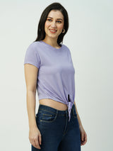Women Lilac Solid Short Sleeves T-Shirts