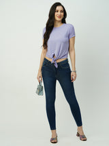 Women Lilac Solid Short Sleeves T-Shirts
